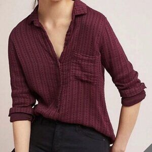 Cloth & Stone Anthropologie Tulane Burgundy Button-Down Shirt Women’s Size M Top